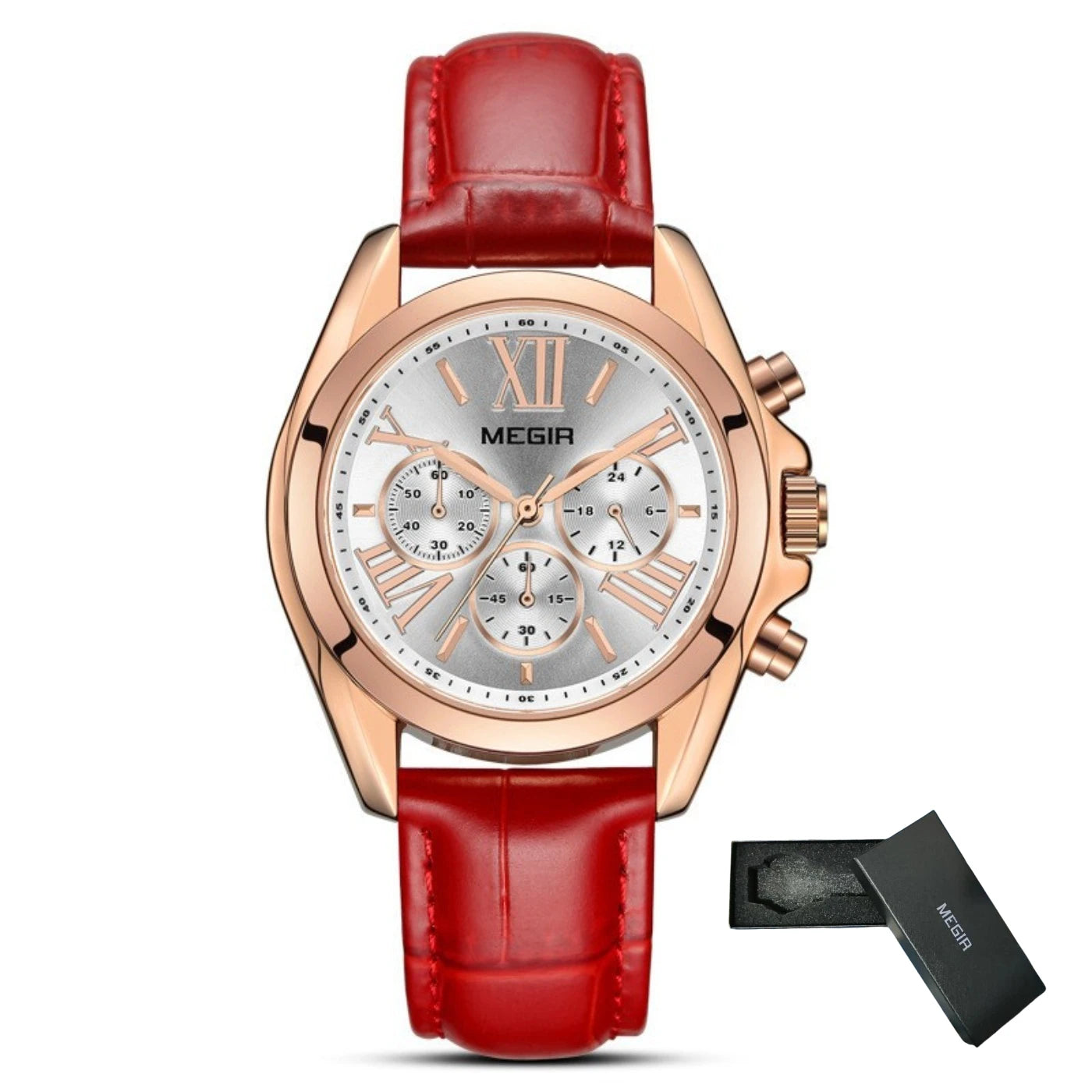 MEGIR New Luxury Leather Watch Women Female Top Brand Chronograph Quartz Wristwatch Lady Relogios Femininos Clock 2114 White