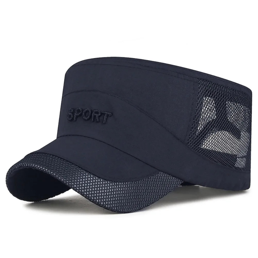 Cool Adjustable Flat Top Cap Breathable Casual Wear Mesh Sun Hat Sun Protection Polyester Quick Drying Cap Summer Outdoor