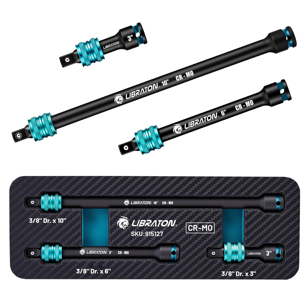 LIBRATON 3PCS Locking Impact Extension Bar Set 3/8" Drive Quick Release Impact Extension Bar Set Hand Tool For Automotive Repair
