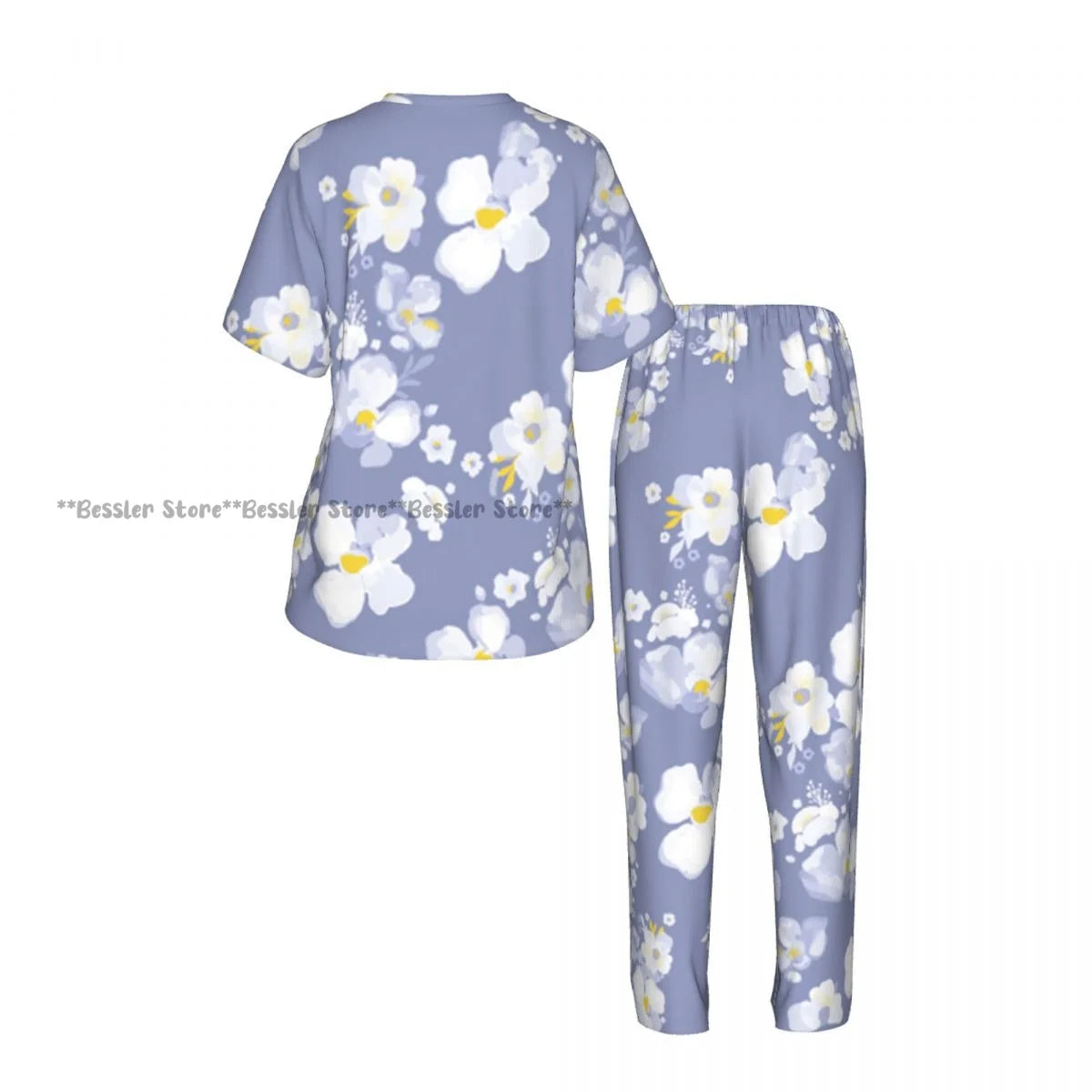 Women's 2-piece set Delicate Daisy Floral Pajamas Short sleeved Top and Pants Sleepwear