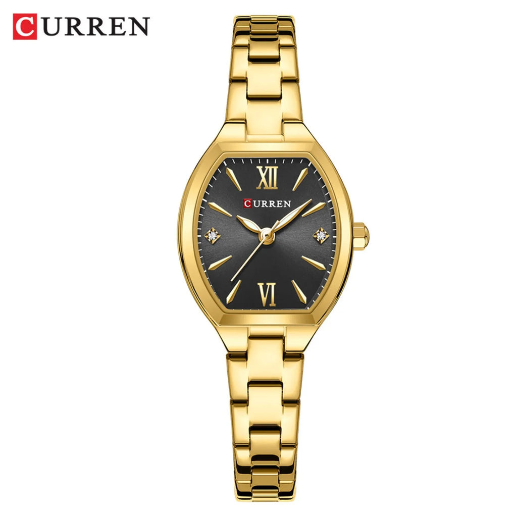 CURREN Fashionable Barrel-Shaped Simple Elegant Quartz Watch Women's Elastic Band Retro Women's Watch Gifts