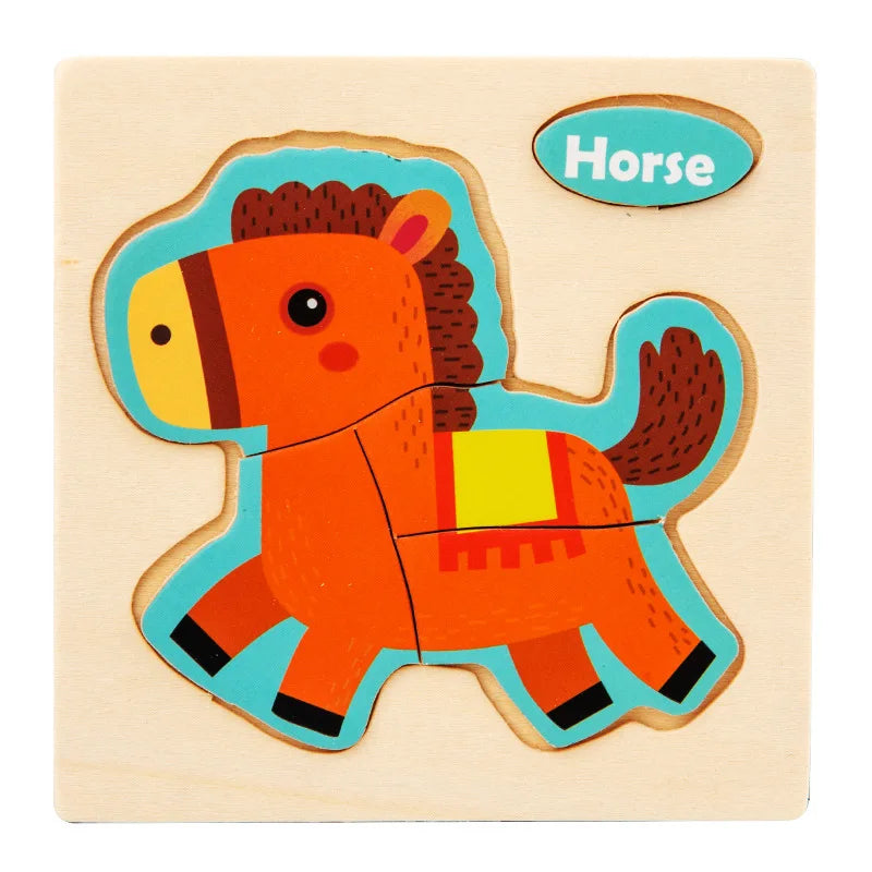 Wooden Toy 3D Jigsaw Puzzle Small Size Cartoon Animal Puzzle Board Kids Early Learning Educational Toys for Children Gifts