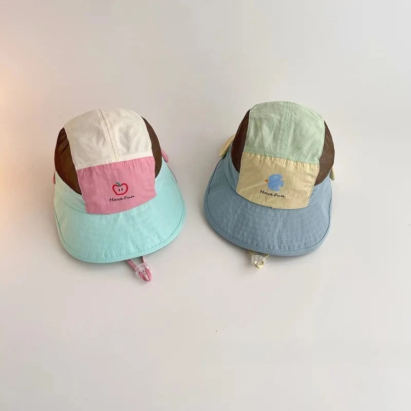 Summer Kids Thin Bucket Hat Quick-Dry UV Protection Sun Hat 1-5Y Boys Girls Cartoon Macaron Color Block Double Brim Outd