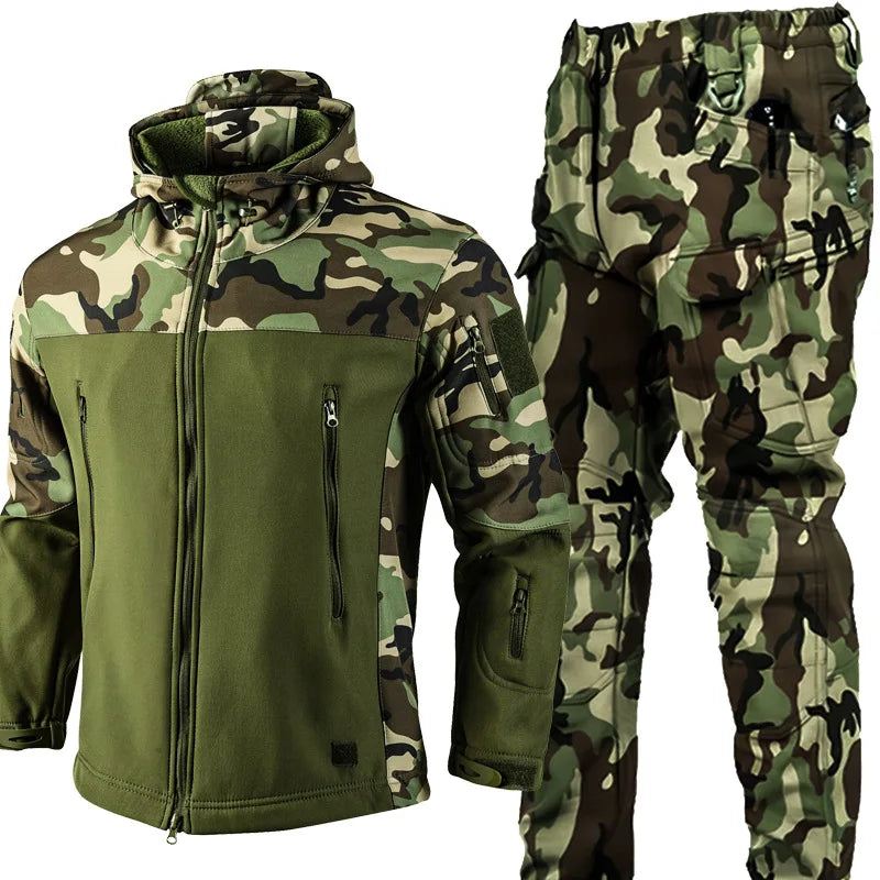 Men's 3-in-1 Shark Skin Softshell Jacket Pants Set Fleece Lined Waterproof Ski Suit Hunting Camo Gear Outdoor Hiking Trekking