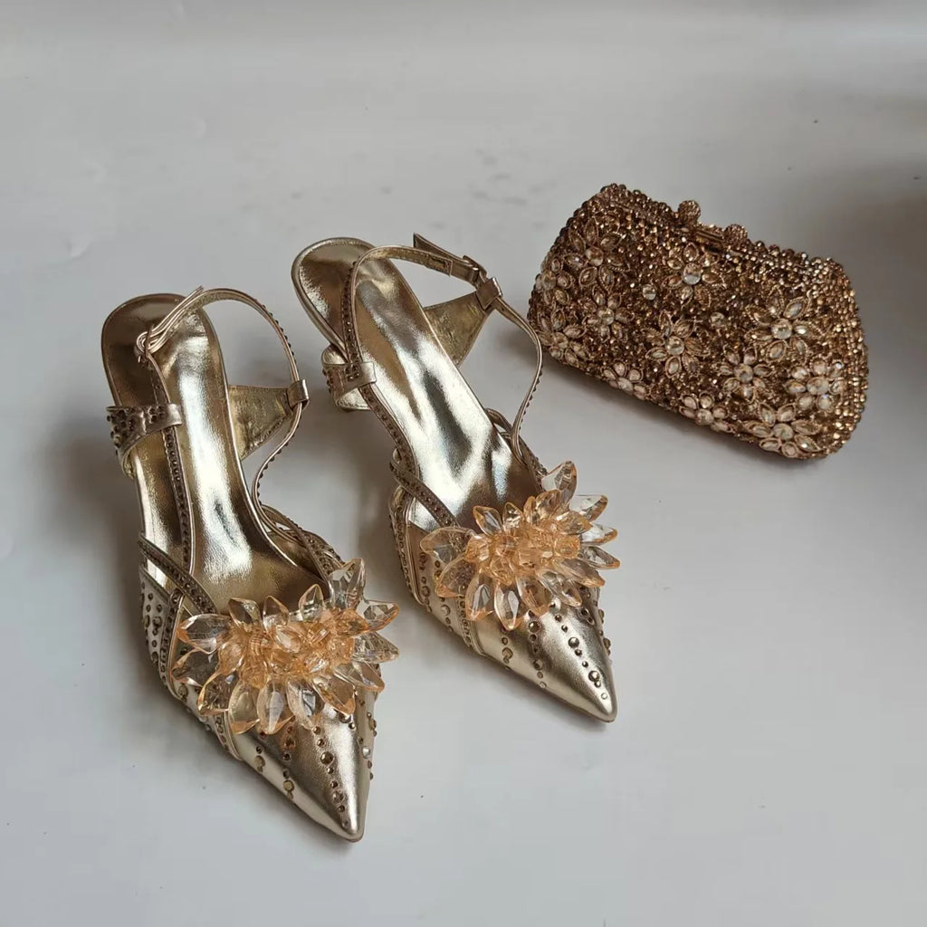 Full Diamond Pointed Baotou High Heels Sandals Crystal Rhinestones Wedding Dinner High Heels Shoes and purses