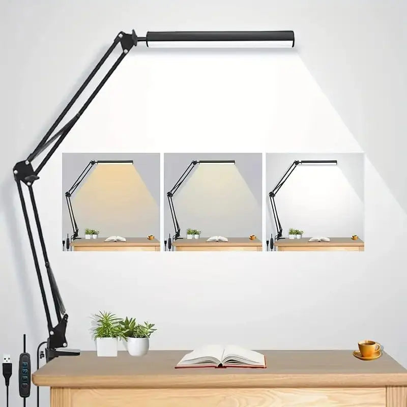 LED Desk Lamp For Home,Reading,Study,Adjustable Eye-Caring Desk Light with Clamp, 3 Color Modes,10 Brightness Table Light Office