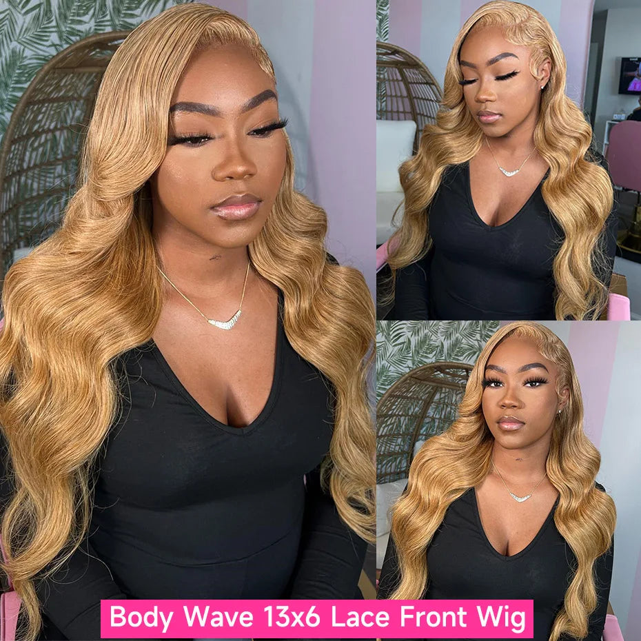 38 40 inch #27 Honey Blonde Color Human Hair Wigs For Women Golden blonde 13x6 Transparent Lace Front Wig Preplucked 220 Density