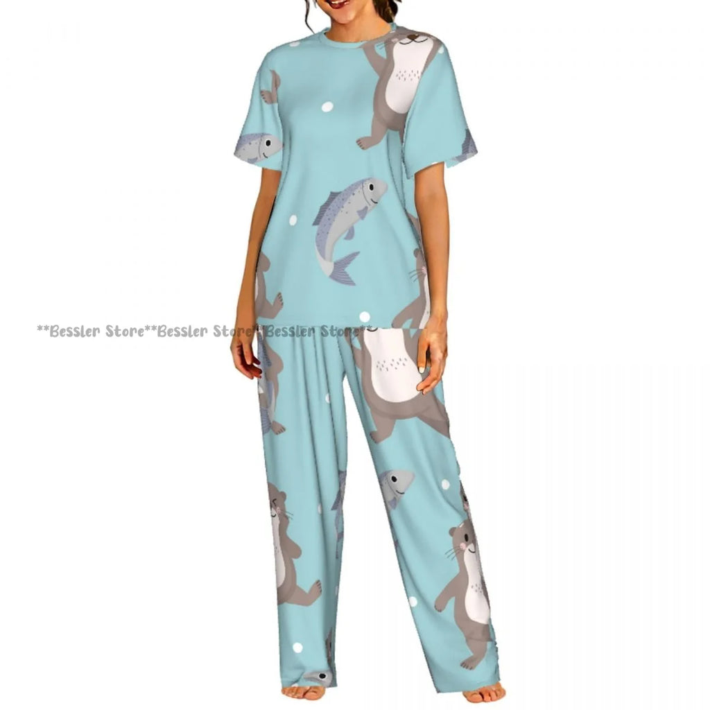 Women's Colorful Fish short sleeve trousers casual pajamas set