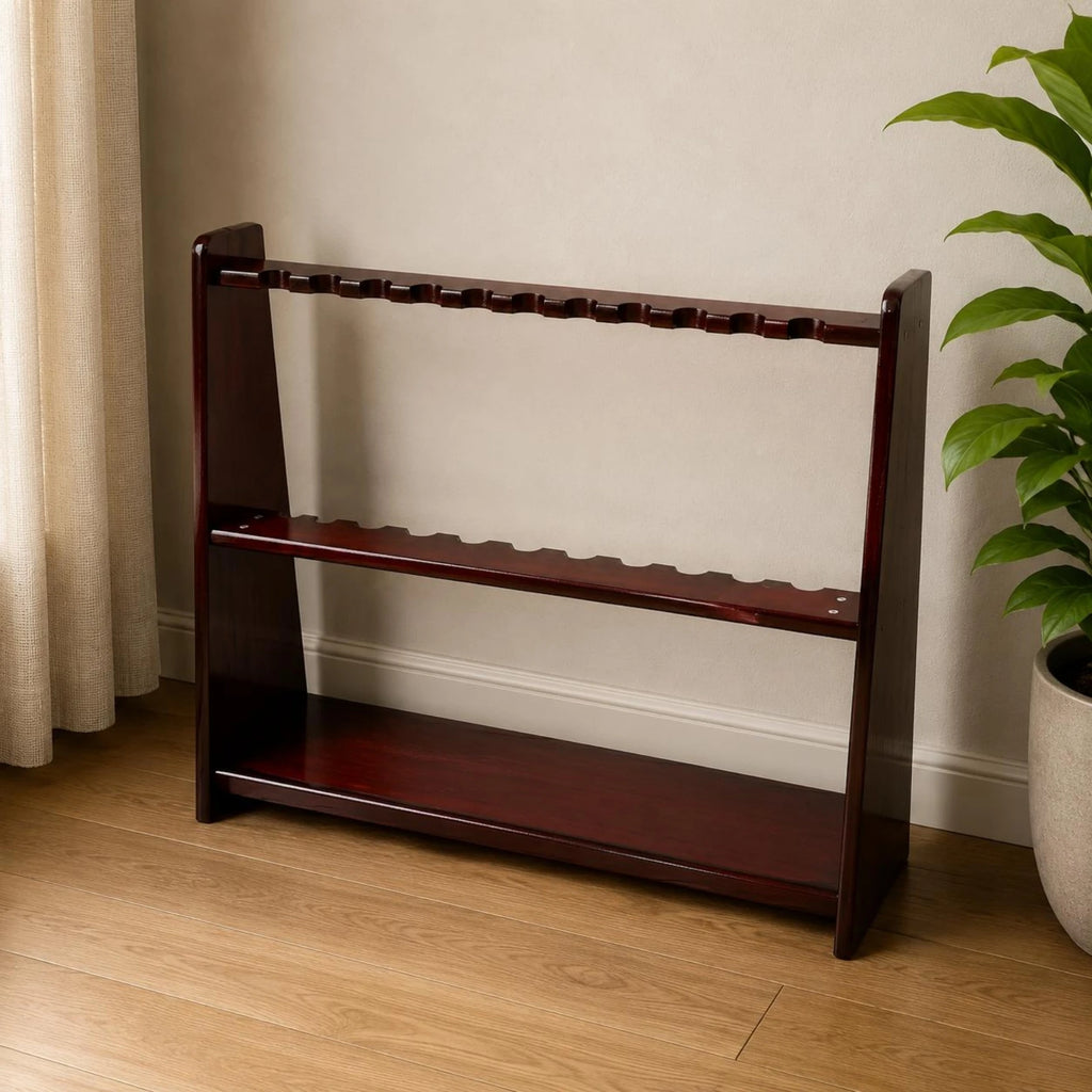 Floor-Standing Cue Rack Lower Shelf Wood Cue Rack Pool Stick Holder Trapezoid Profile Game Room Storage Furniture-Grade
