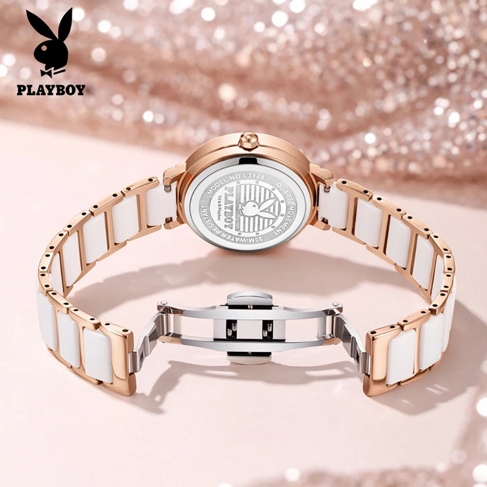 PLAYBOY 3128 Brand original authentic watch for woman Gift Box Ceramic strap quartz women's watch