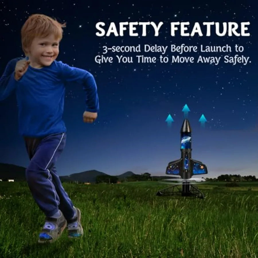 Rocket Launcher for -200 Feet of Flight Altitude, Auto Electric Rocket Toys with Safe Parachute, Outdoor Summer Yard Toys Easte