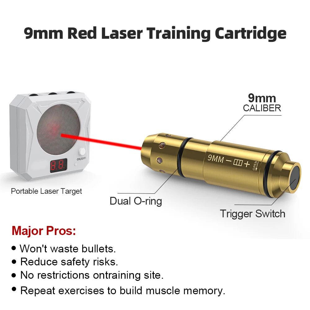 9mm Long (Pointed) Red Laser Training Cartridge Brass Dry Fire Trainer for Shooting Skill Improvement.