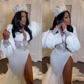 Luxurious White Mermaid Wedding Dress Sexy Sweetheart Collar Off Shoulder 3D Flower Lace Beaded Princess Bridal Dress Customized