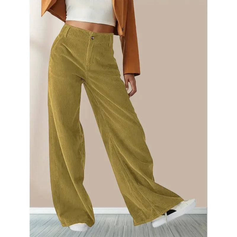 1pcs Womens High Waist Corduroy Wide Leg Pants Casual Straight Leg Trousers with Drape Effect