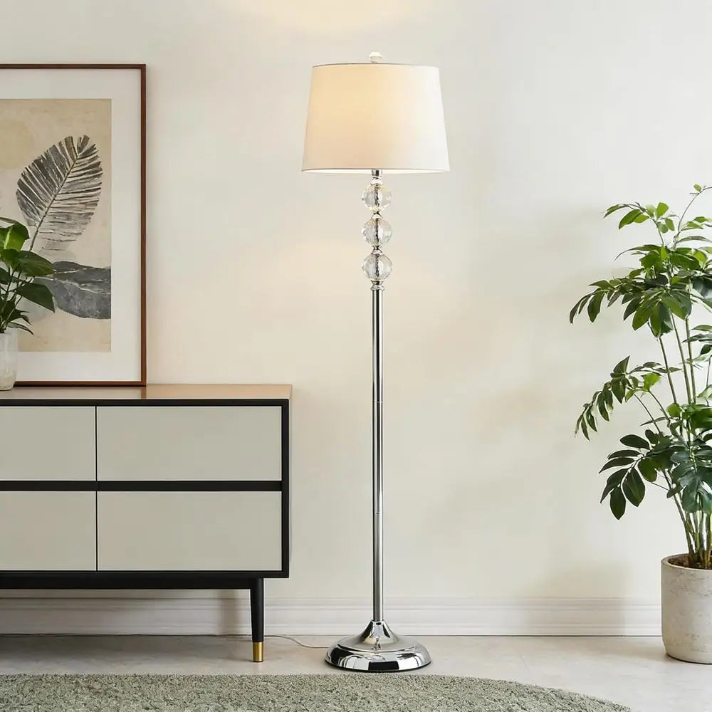 61 Elegant Crystal Standing Lamp for Living Room, 3-Way Dimmable with White Shade, Ideal for Bedroom or Study