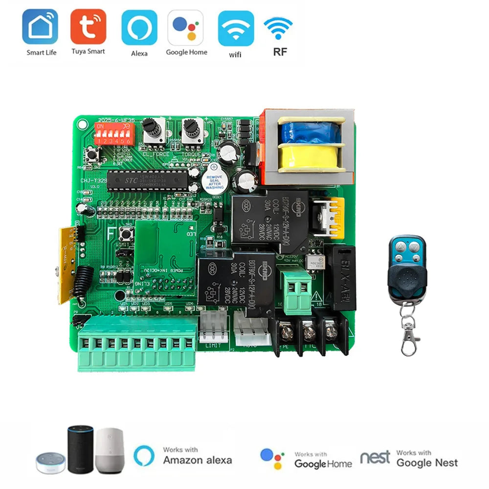 220V-230V AC Sliding Gate Motor Control Board WiFi Tuya Smart App LED Indicator Electric Door Motor with 433mhz Remote Control