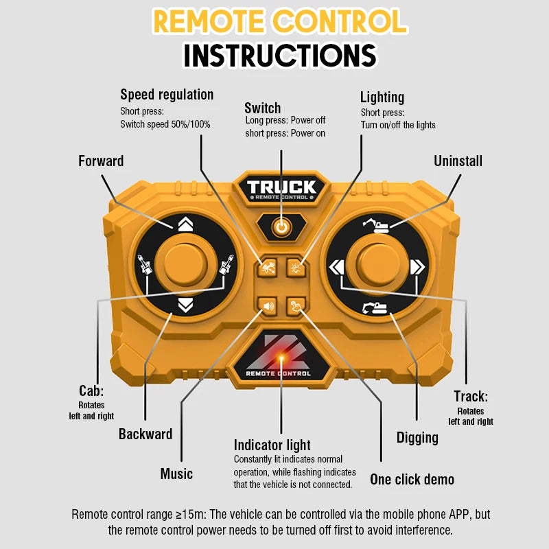 1:64 Mini RC Excavator Crawler Tipper Truck Remote Control Engineering Vehicle with Light and Sound Mini Gift Toy RC Truck