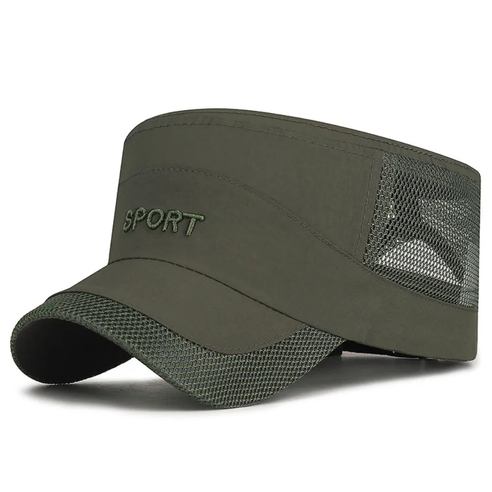 Cool Adjustable Flat Top Cap Breathable Casual Wear Mesh Sun Hat Sun Protection Polyester Quick Drying Cap Summer Outdoor