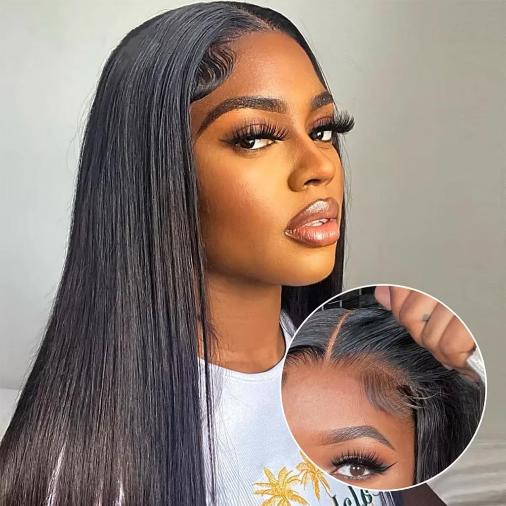 Natural Black Bone Straight Human Hair Front Wig 360 13x6 13x4 7x6 HD Lace Brazilian Human Hair Natural Hairline No Shed No Tangle For Women Daily Work Party Wear 38 40 Inch