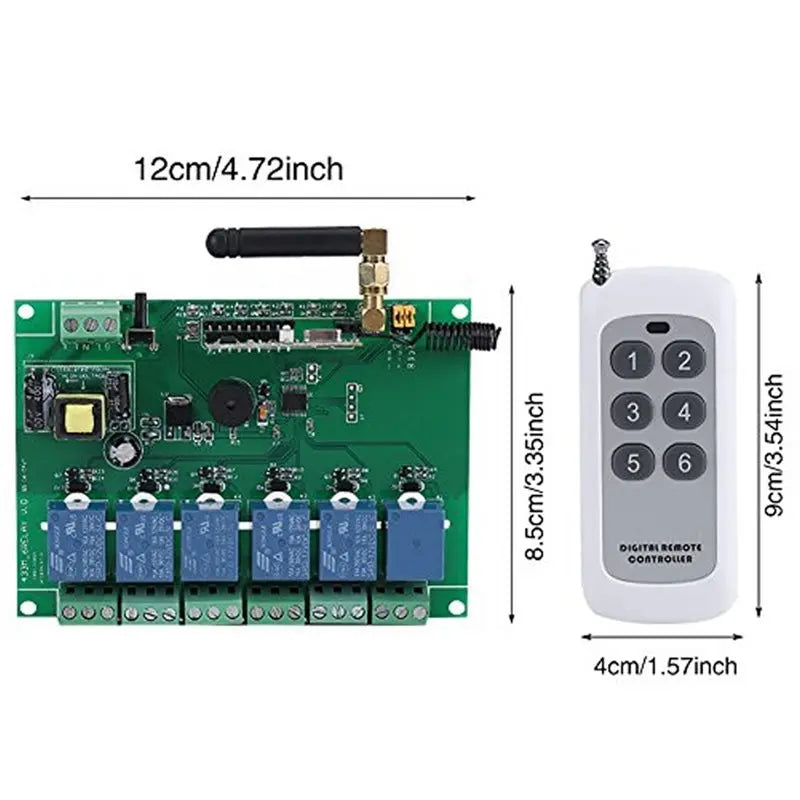 B67C Remote Control Switch 110-240V 6 Channel RF Relay Module Board Momentary Selflocking Interlock 3 Commands 30Ma X 6