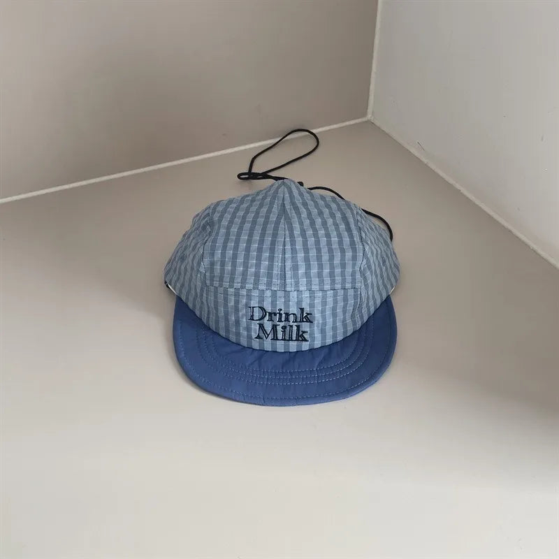 Kids Soft Brim Baseball Cap 49-53cm 2-8 Years Fashion Plaid Embroidery Sun Hat Boys Girls Baby Parent-child Adjustable Casquette