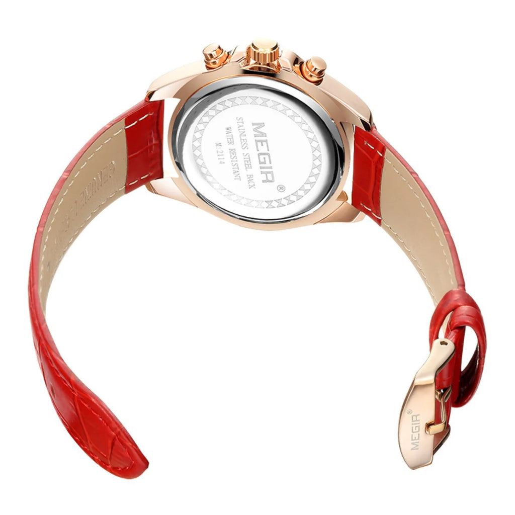 MEGIR New Luxury Leather Watch Women Female Top Brand Chronograph Quartz Wristwatch Lady Relogios Femininos Clock 2114 White