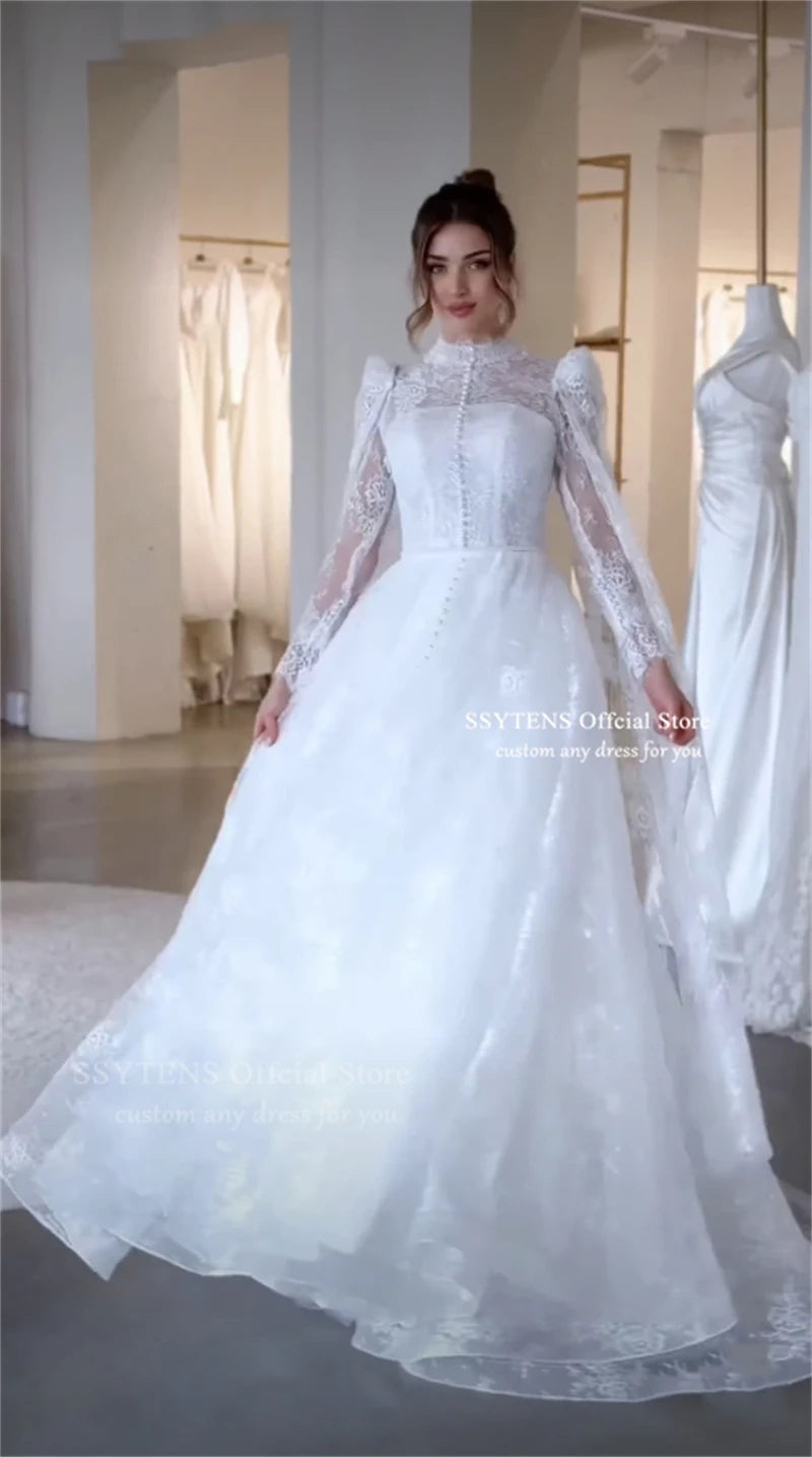 SSYTENS Lace Applique Wedding Dresses High Neck Dubai Girdling Hazy Feeling Bridal Gown Floor-Length Bride Gowns 2027 Customized