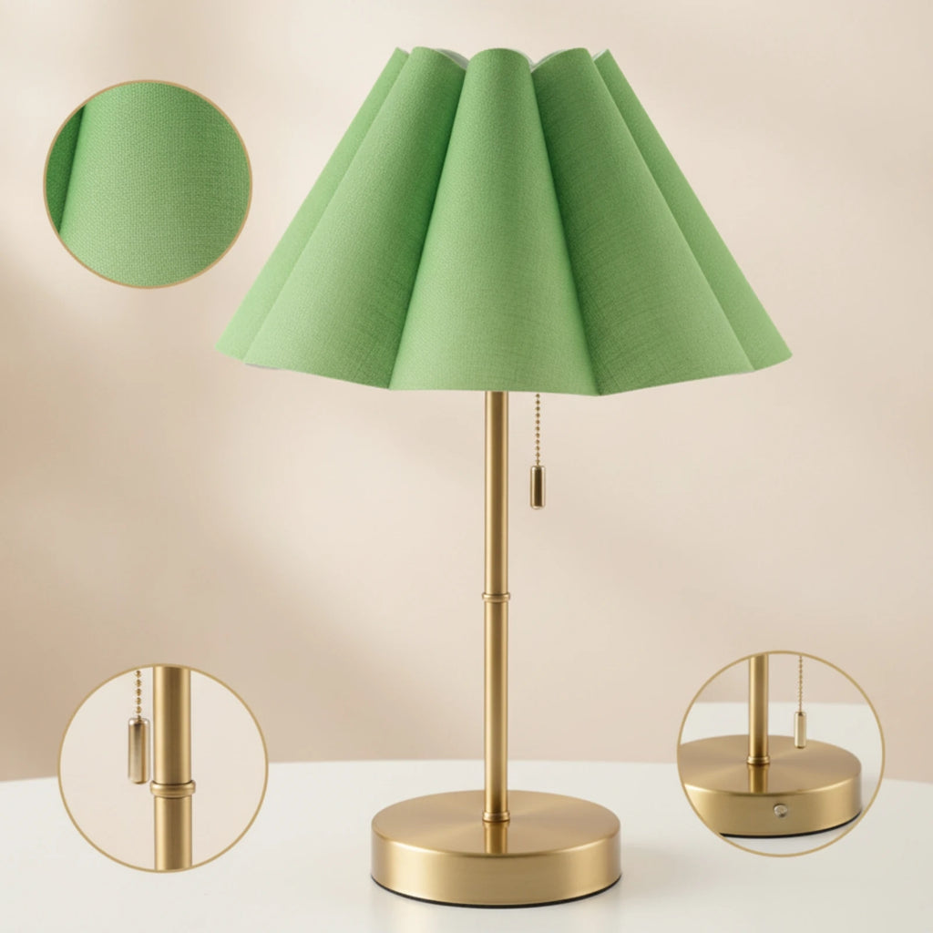 Table Lamp with Pleated Shade Compact Rechargeable Table Lamp Warm Glare-Glare-Reducing for Readers, Nightstand, Bedroom