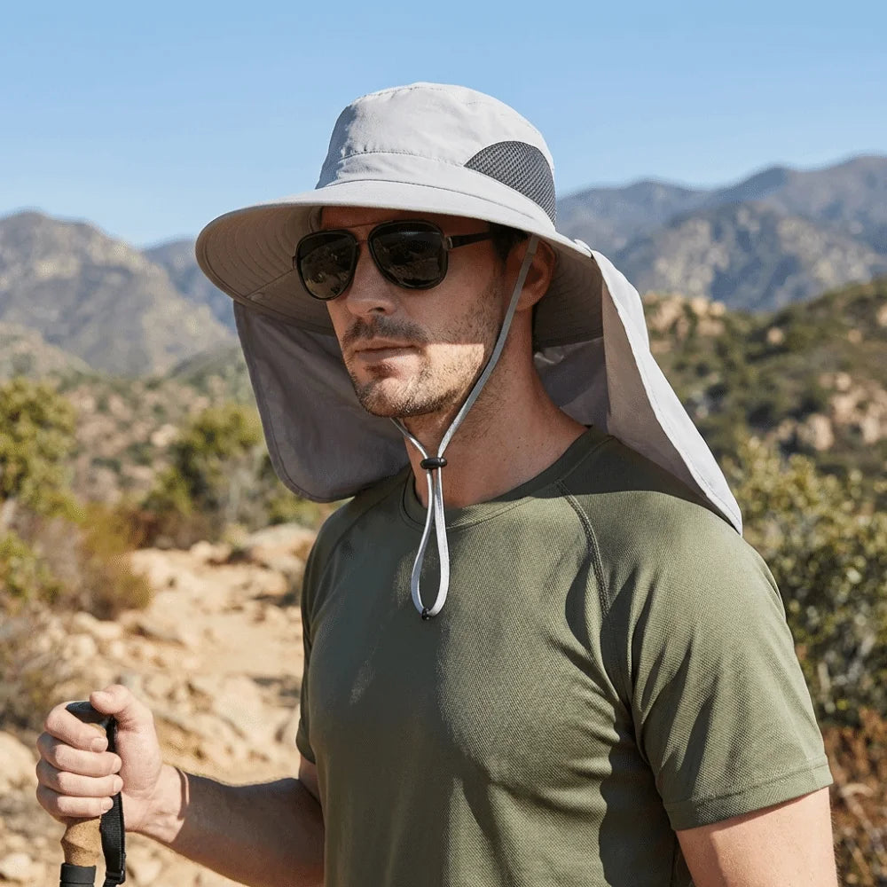 Fashion Cloth Men Sun Hat Big Brim Removable Shawl Women Visor Cap With Lanyard Neck Protection Fisherman Hat Fishing