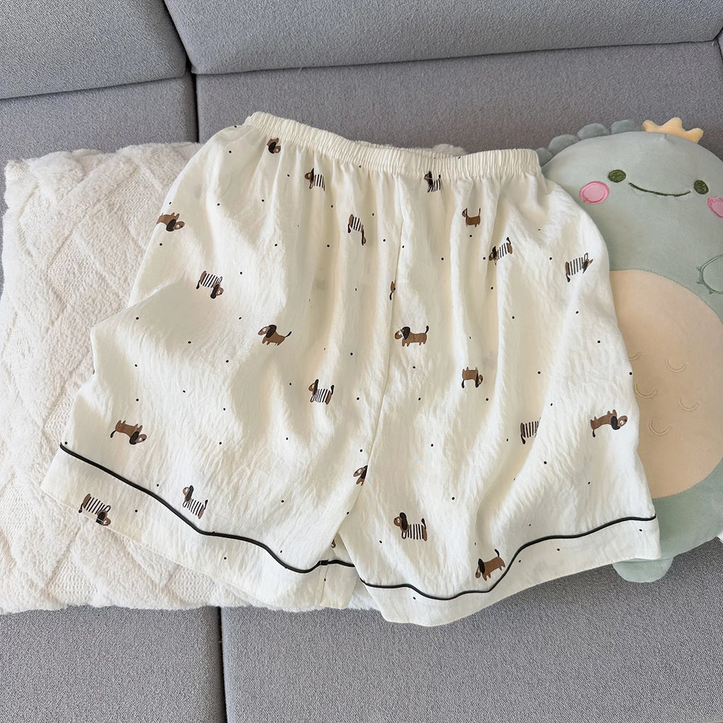 Women's Summer Pajamas, Thin Polka Dot Puppy Short-Sleeved Shorts, Sweet and Cute, Can Be Worn Outside in Summer, Home Clothes Set, Two-Piece Set