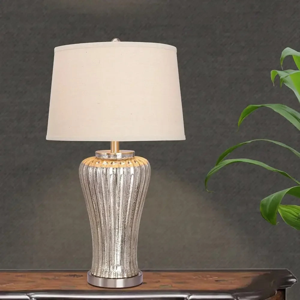 Mercury Glass Table Lamp with Brushed Steel Accents, 16 x 16 x 28.5