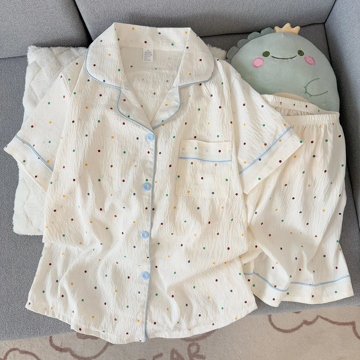 Women'S Printed Polka Dot Cotton Pajamas Set Short Sleeved Top And Shorts 2-Piece Casual Comfortable Home Sweet Print Sleepwear