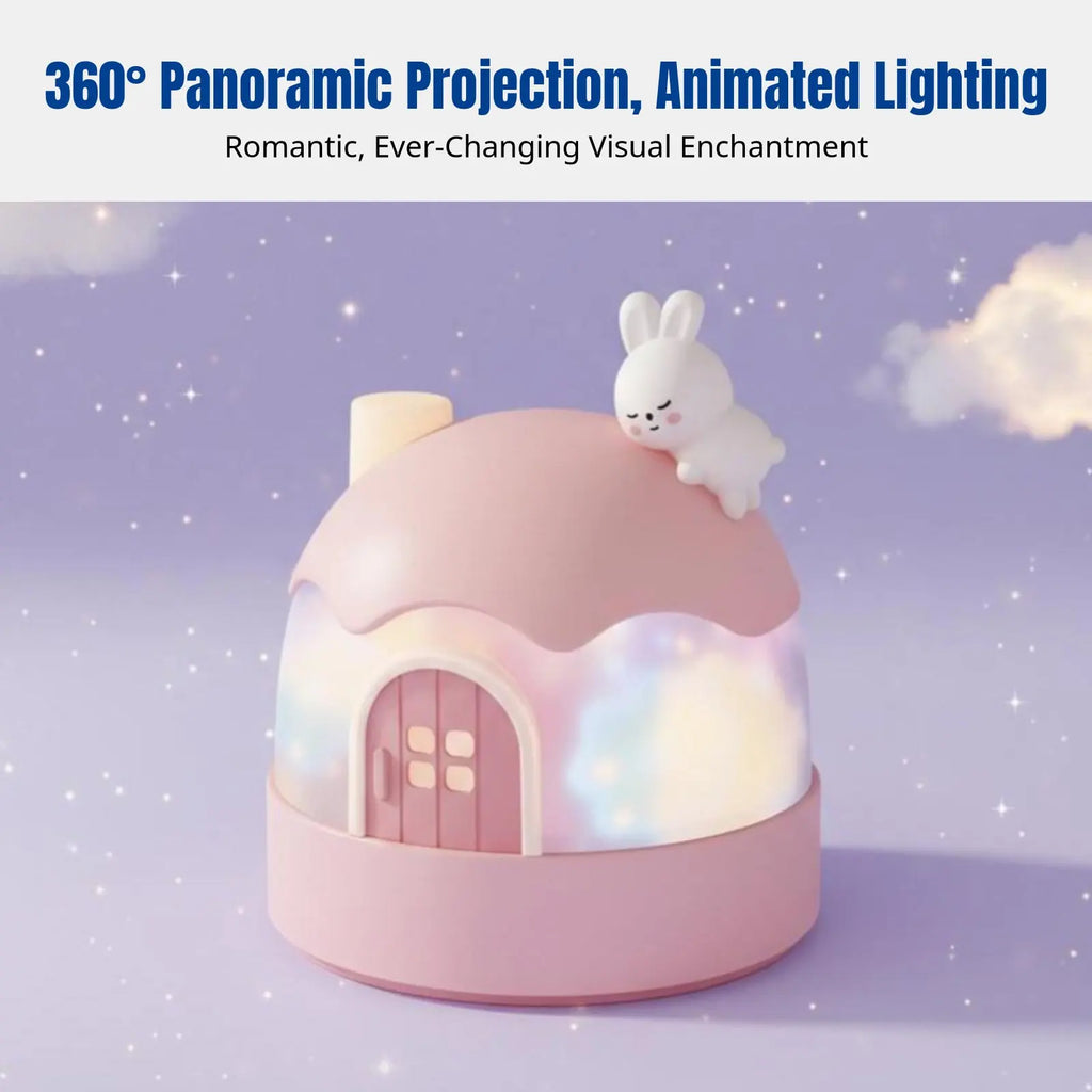 Cartoon Bunny Star Projector, Night Light Music Box for Kids, Rotating Galaxy Lamp, Girls Bedroom Ceiling, Timer
