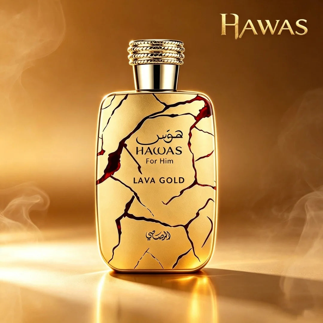 Hawas Lava Gold by Rasasi 100ml Men’s EDP Oriental Woody Perfume, Pineapple Apple & Oud Scent