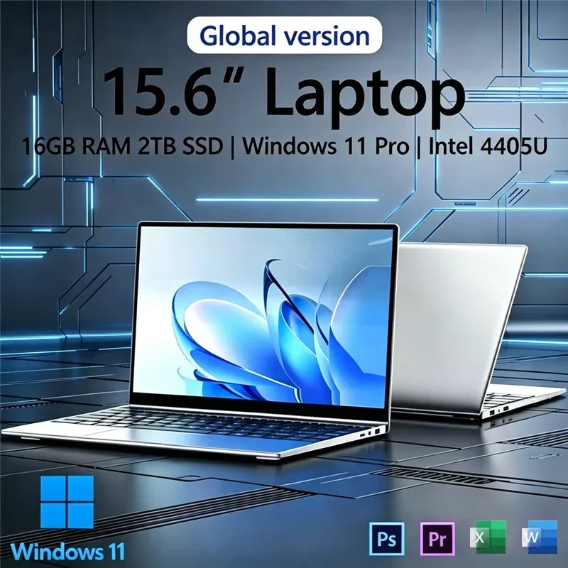 New 15.6 Inch Ultra Slim Laptop Intel 4405U Win11 Pro 16GB RAM 2TB SSD 1080P HD Gaming Office Notebook