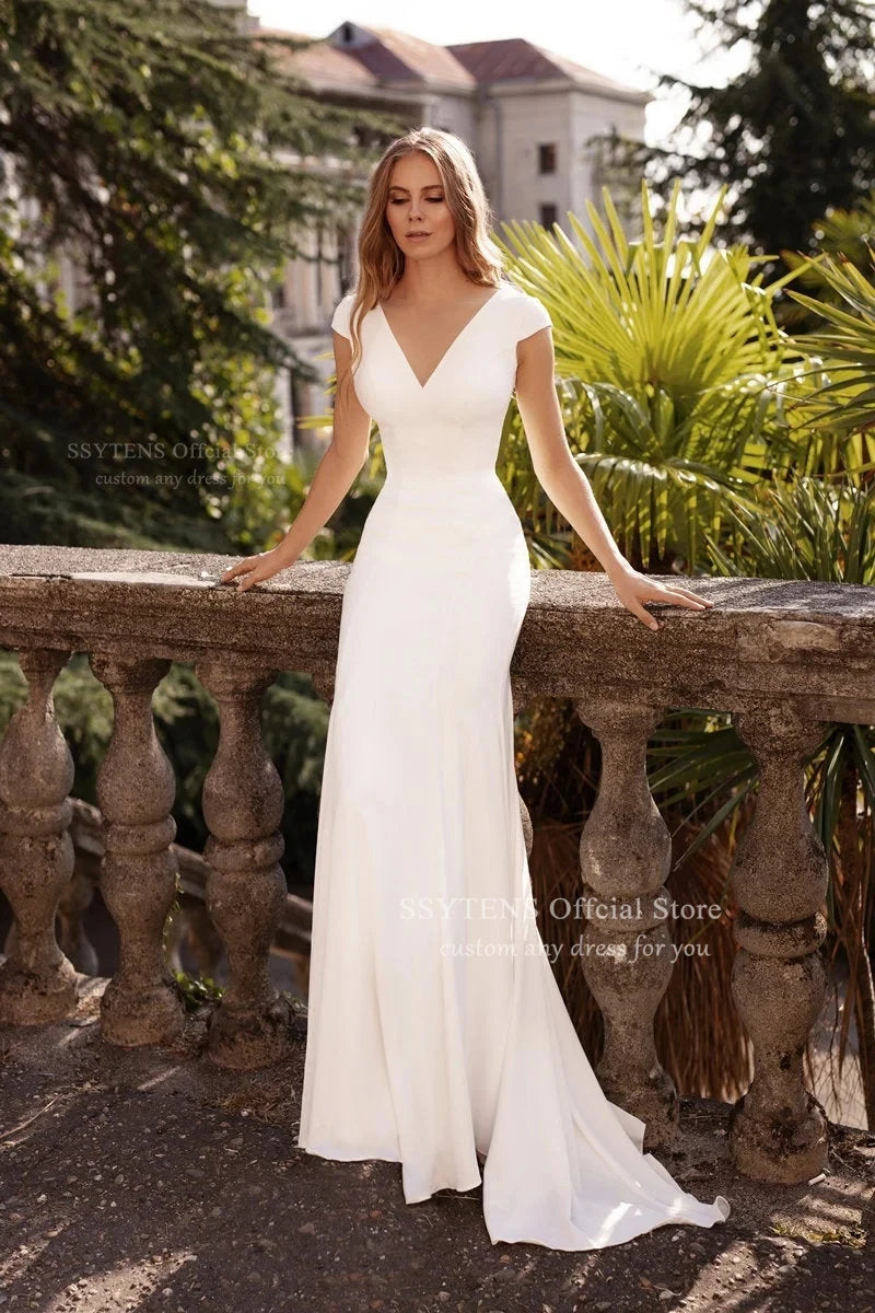 SSYTENS Ivory Satin Modern Mermaid Wedding Dresses Open Back Appliques Ladies Bridal Gown Plus Size Customized Vestidos De Novia