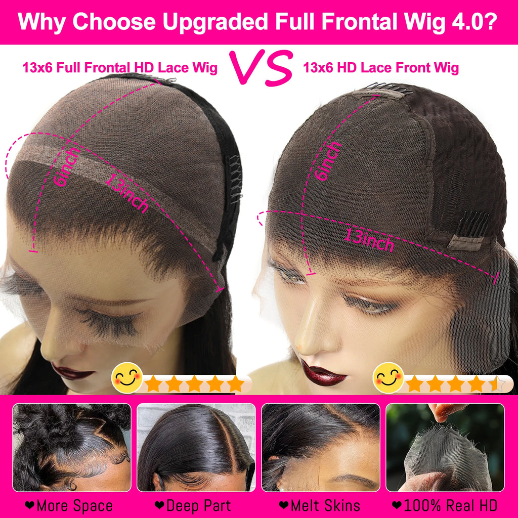 Wow Angel Body Wave Jet Black 250% 13x6 HD Lace Full Frontal Human Hair Wigs SkinLike HD Lace Front Wigs Pre Plucked for Women