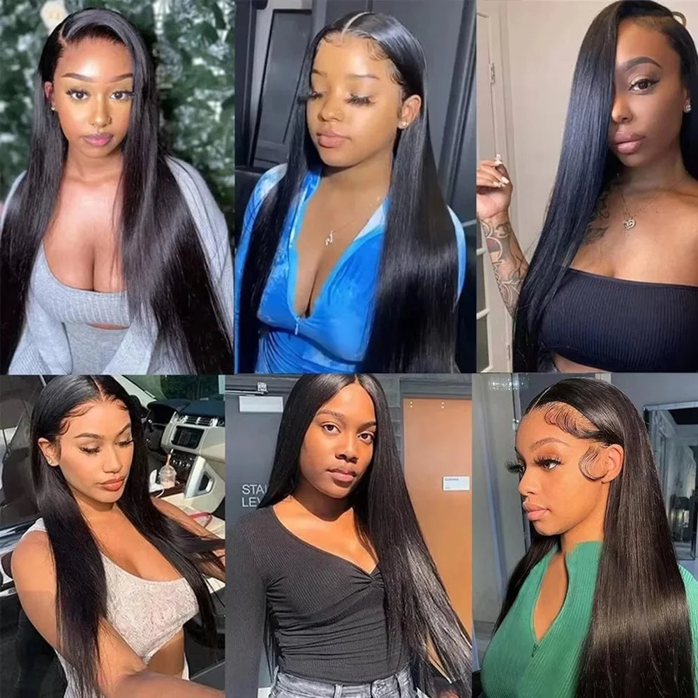 Natural Black Silky Bone Straight Extra Long Brazilian Virgin Human Hair Wig 46 Inch 13x6 HD Transparent Lace Front Pre Plucked Baby Hair Glueless Wear Go 200 Density For Black Women