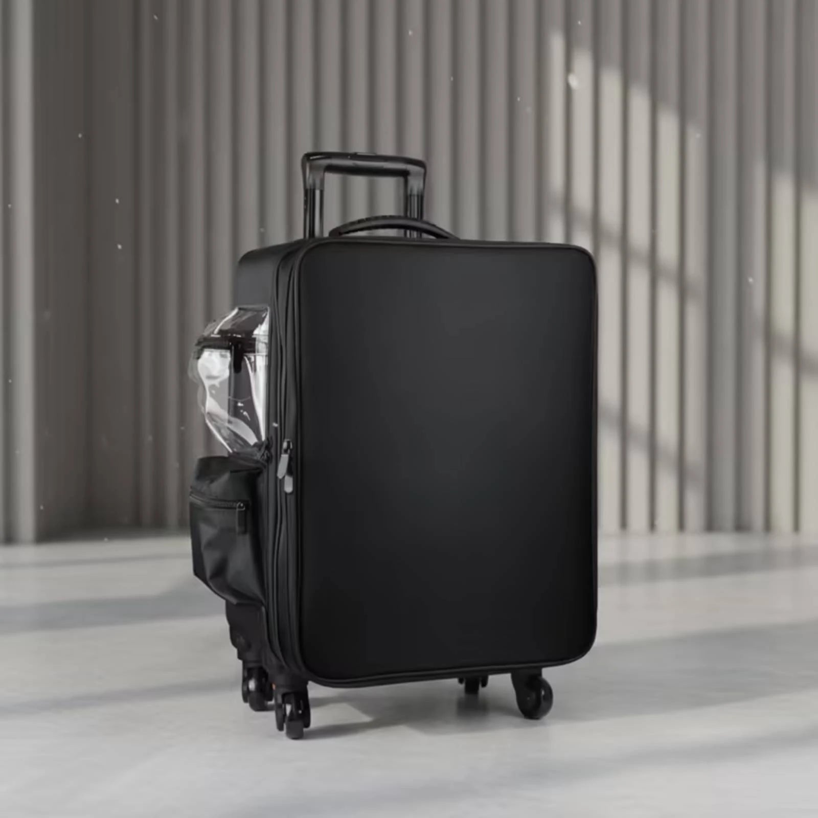 Makeup Case with Rotating Wheels Hard-Sided Sminkkoffert Med Hjul Sminkväska På Hjul Multi-Compartment Cosmetic Trolley Zippered