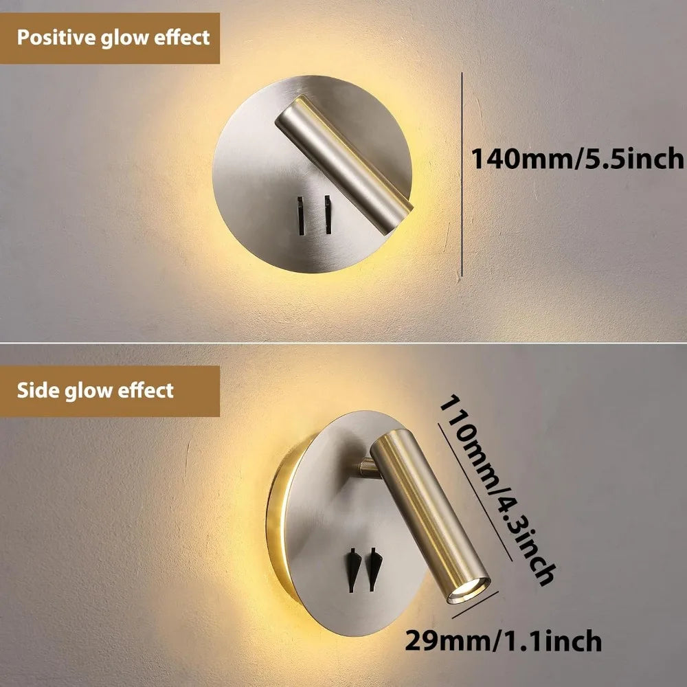Modern Wall Mount Reading Light for Bedside with On-Off Switch, Brushed Nickel Sconce for Bedroom