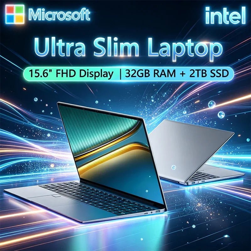 Inflexible Sturdy 15.6" Intel N95 Portable Laptop Windows11 Notebook 32GB DDR4 2TB SSD Pc Gamer Office Computer