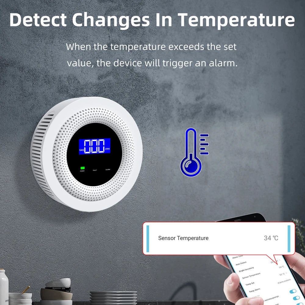 Tuya Wifi Gases Leakage Sensor Combustible Gas Detection Device Natural Gas/Methane/Biogas Alarm APP Remote Control Gas Detector