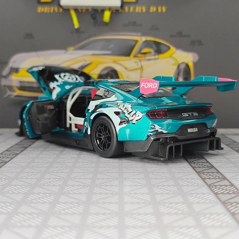 CCA 1:24 Ford Mustang GT3 alloy car model door and hood can be opened has sound and lighting functions suitable for collection