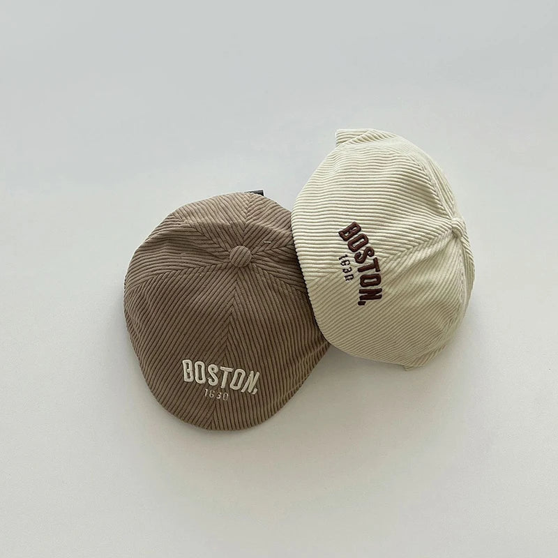 Fashion Letter Beret Drawstring Baby Duck Tongue Cap 2-6year Kids Sunshade Visors Autumn Winter Corduroy Children Forward Hat