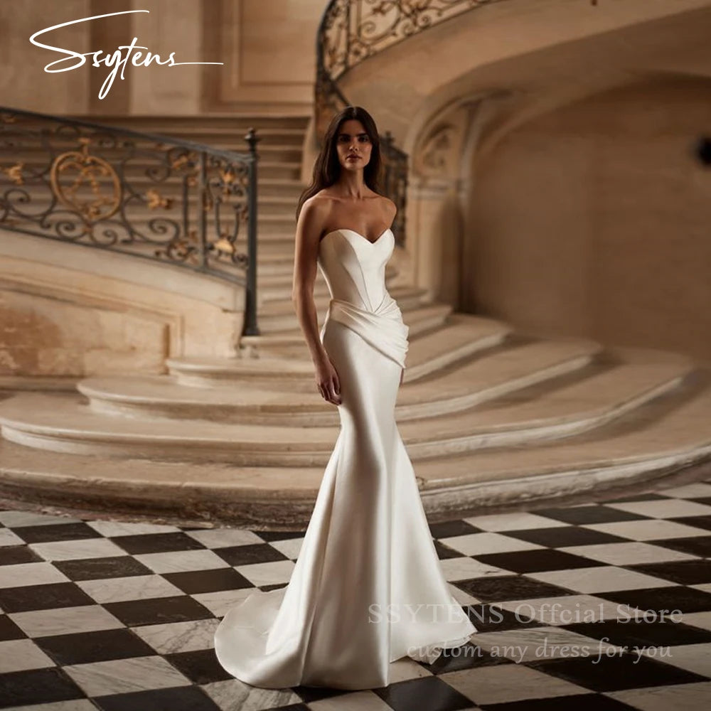 SSYTENS Sexy Mermaid Stain Wedding Dresses Sleeveless Floor Length Bridal Gowns Corset Back Bride Dress Custom Vestidos de novia