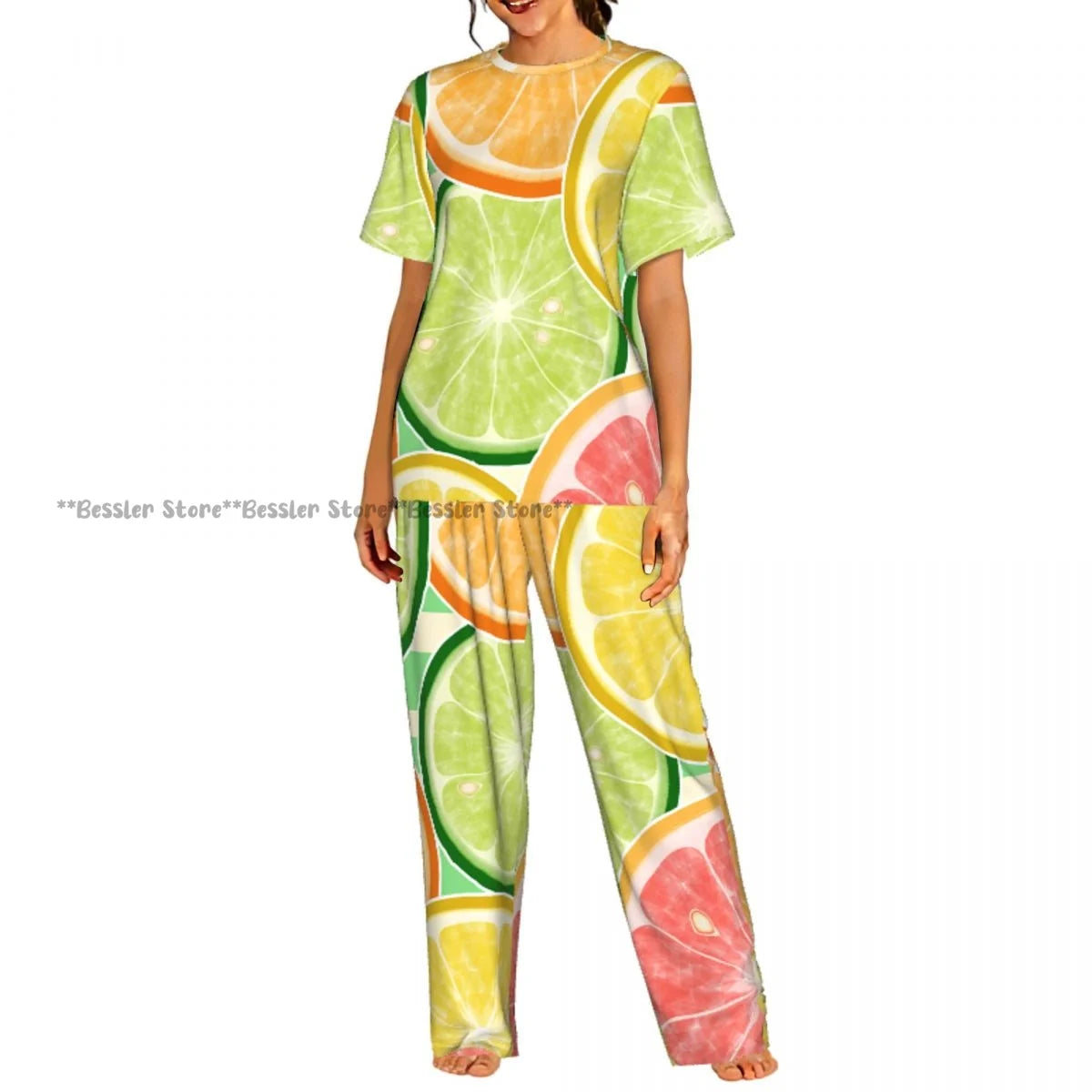 Women's 2-piece set Lobster And Crab With Lemon And Dill Pajamas Short sleeved Top and Pants Sleepwear
