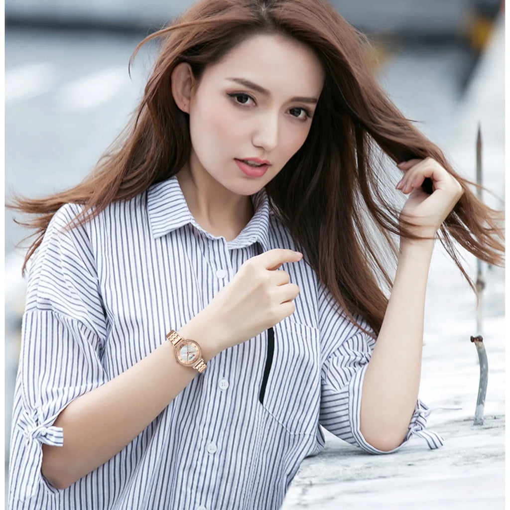 CURREN Top Brand Ladies Simple Fashion Quartz Watch Stainless Steel Classic Elegant Diamond Waterproof Ladies Watch Reloj Mujer