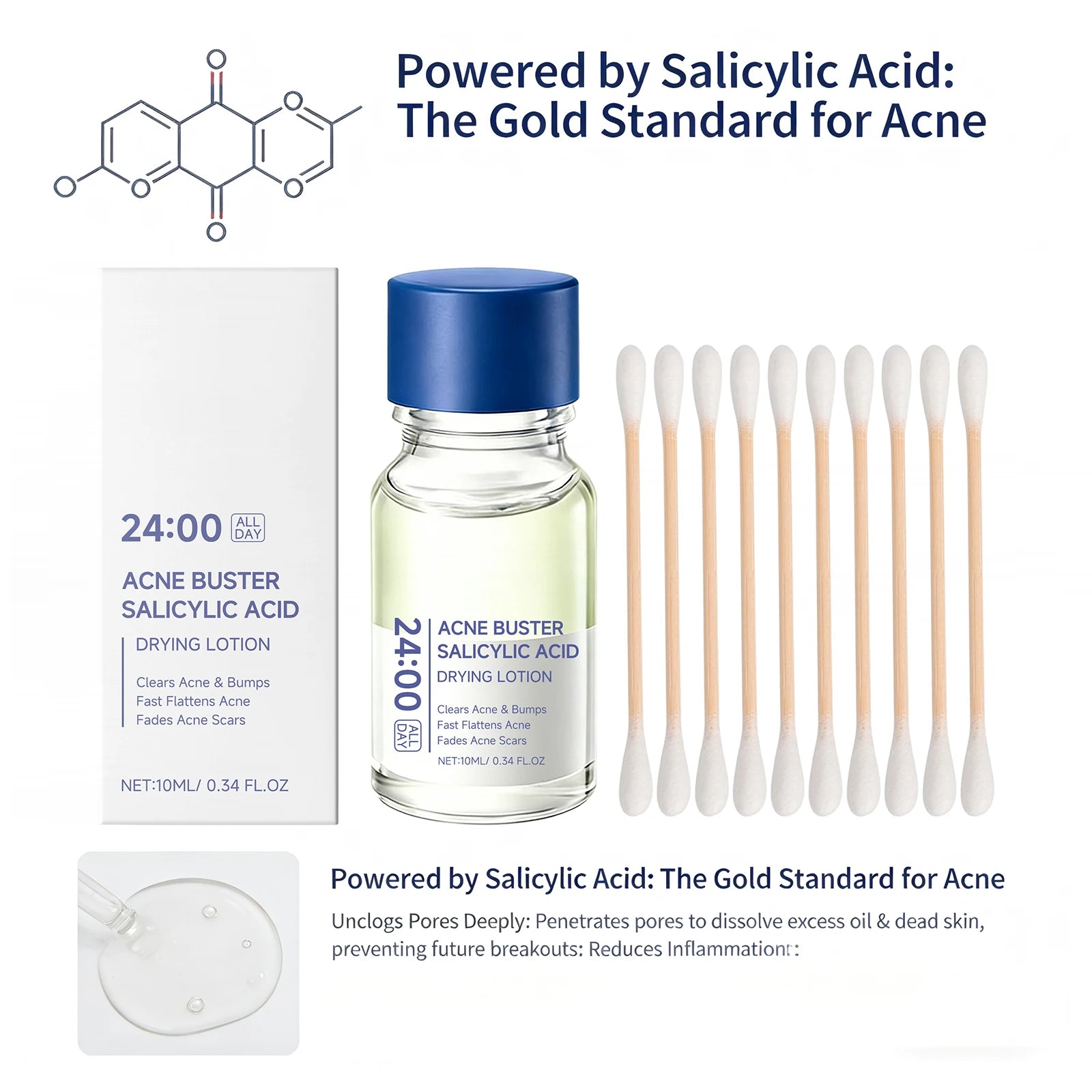 Salicylic Acid Drying Lotion Acne Improve With Cotton Swab Reduce Pimples Fade Acne Scars Minimize Pores Skin Renewal Hydrating