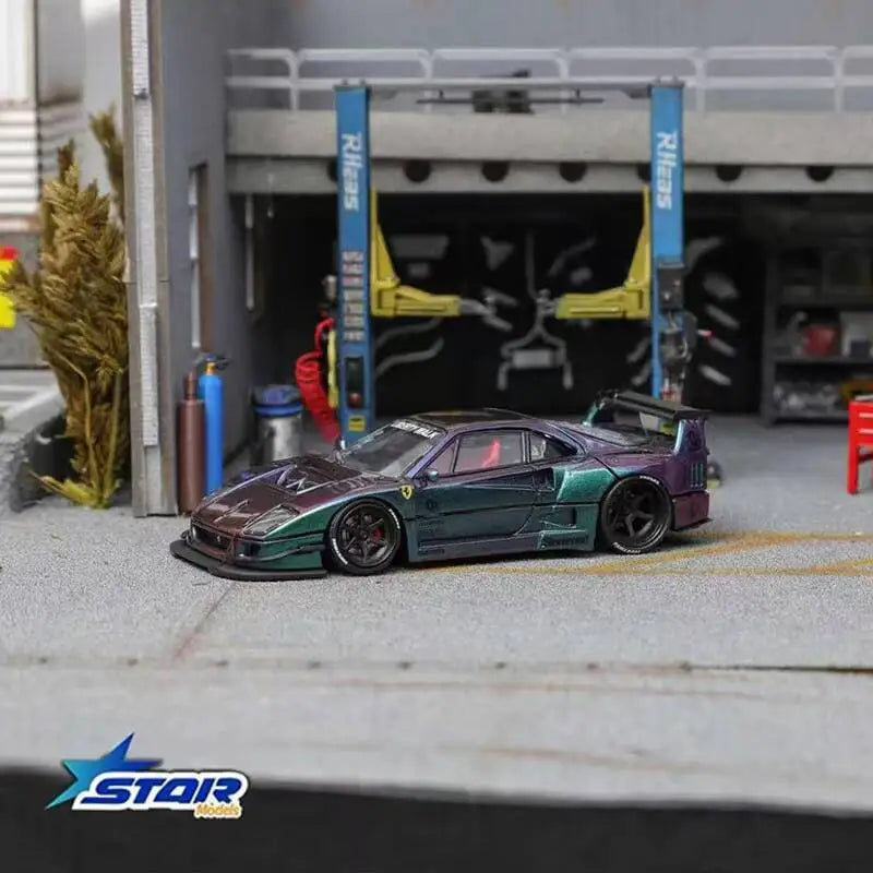 STAR 1:64 LBWK F40 Ice Blue Maggic Purple Car Model Collect Miniature Toys Opened Hood Diecast