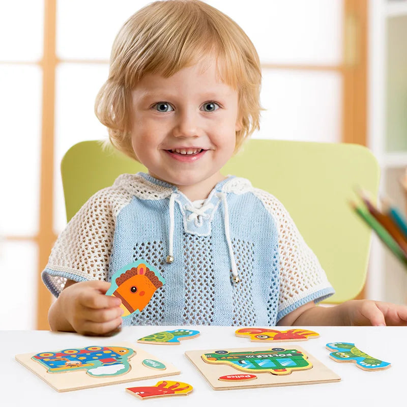 Wooden Toy 3D Jigsaw Puzzle Small Size Cartoon Animal Puzzle Board Kids Early Learning Educational Toys for Children Gifts